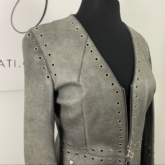 * Estrella G Made in Spain Edgy Leather Jacket Size 42  Grommets - Picture 5 of 16